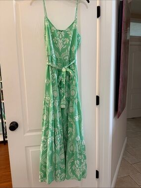 Vero Moda Mint Green & White Spaghetti-Strap Printed Maxi Dress